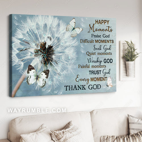 Crystal dandelion, Pretty butterfly, Blue background, Happy moments, Thank God - Jesus Landscape Canvas Prints, Home Decor Wall Art