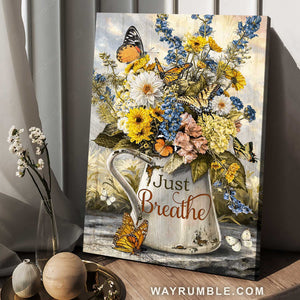 Vintage flower painting, Monarch butterfly, Home Decoration, Just breathe - Jesus Portrait Canvas Prints, Home Decor Wall Art