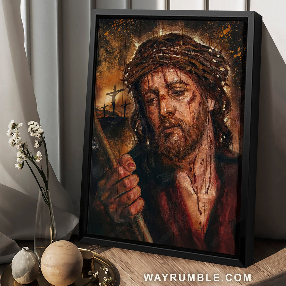 Watercolor drawing, The real face of Jesus, Crown of thorn, Jesus on the cross - Jesus Portrait Canvas Prints, Christian Wall Art