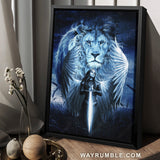 Blue night, Woman warrior, Lion of Judah, Stunning wings - Jesus Portrait Canvas Prints, Home Decor Wall Art