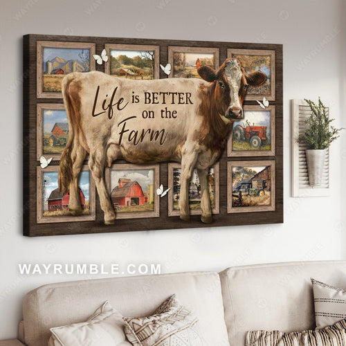 Stunning cow, White butterfly, Countryside artwork, Life is better on the farm - Jesus Landscape Canvas Prints, Home Decor Wall Art