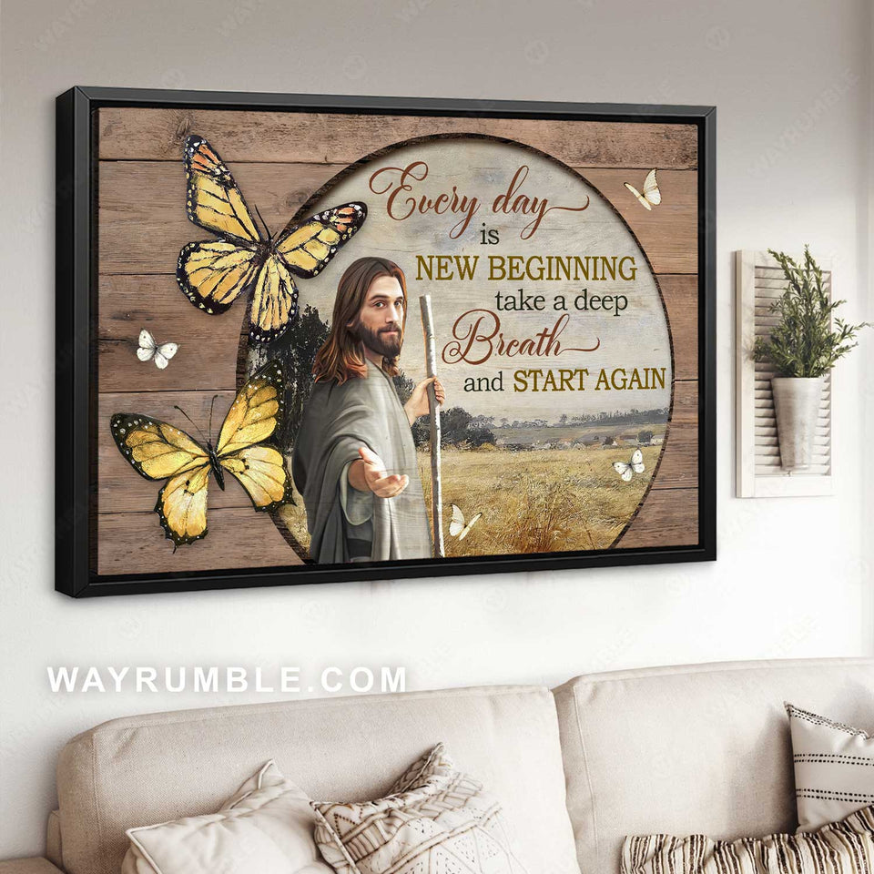 Jesus calls, Yellow butterfly, Rice field painting, Every day is a new beginning - Jesus Landscape Canvas Prints, Home Decor Wall Art