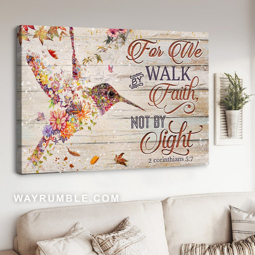 Unique hummingbird, Flower painting, Spring forest, For we walk by faith - Jesus Landscape Canvas Prints, Home Decor Wall Art