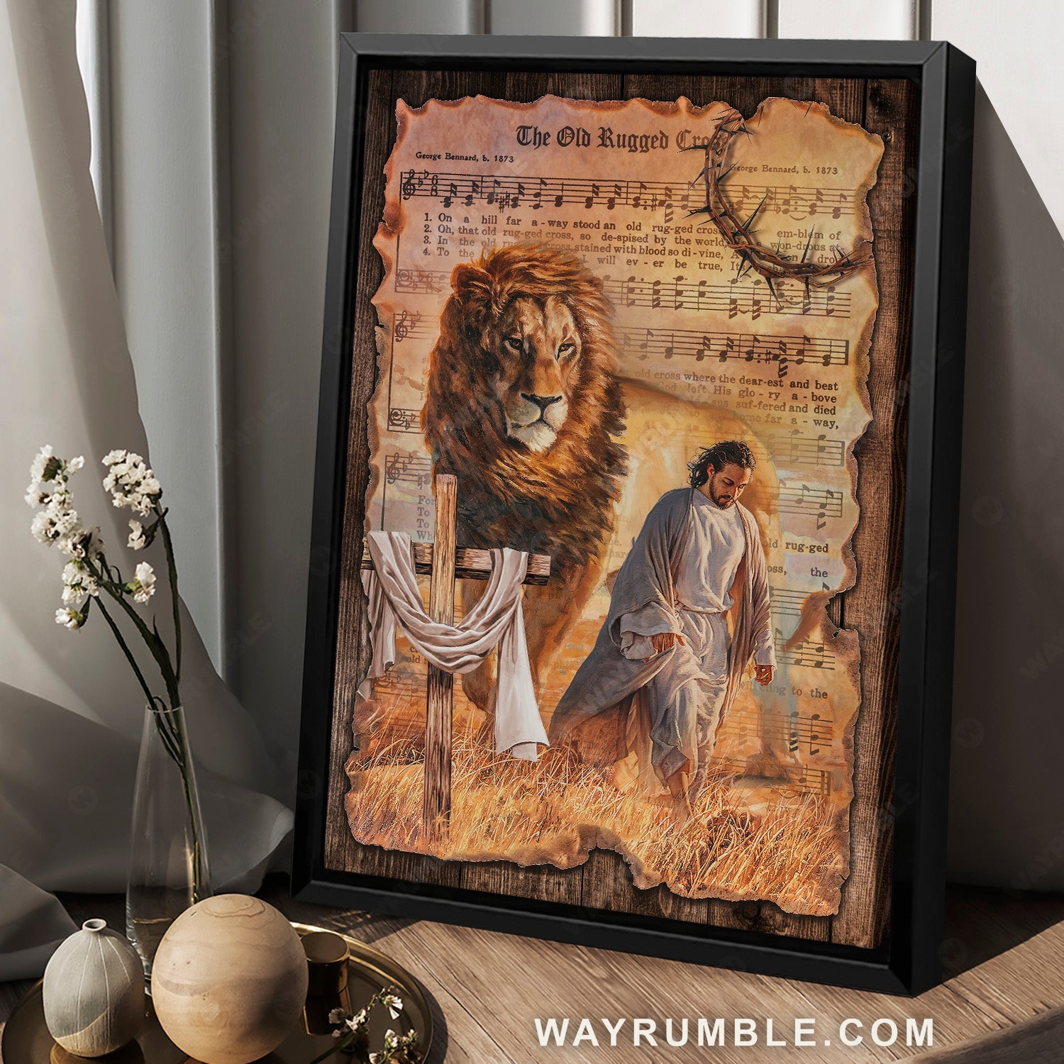 Music sheet, Lion of Judah, Walking with Jesus, The old rugged cross - Jesus Portrait Canvas Prints, Home Decor Wall Art