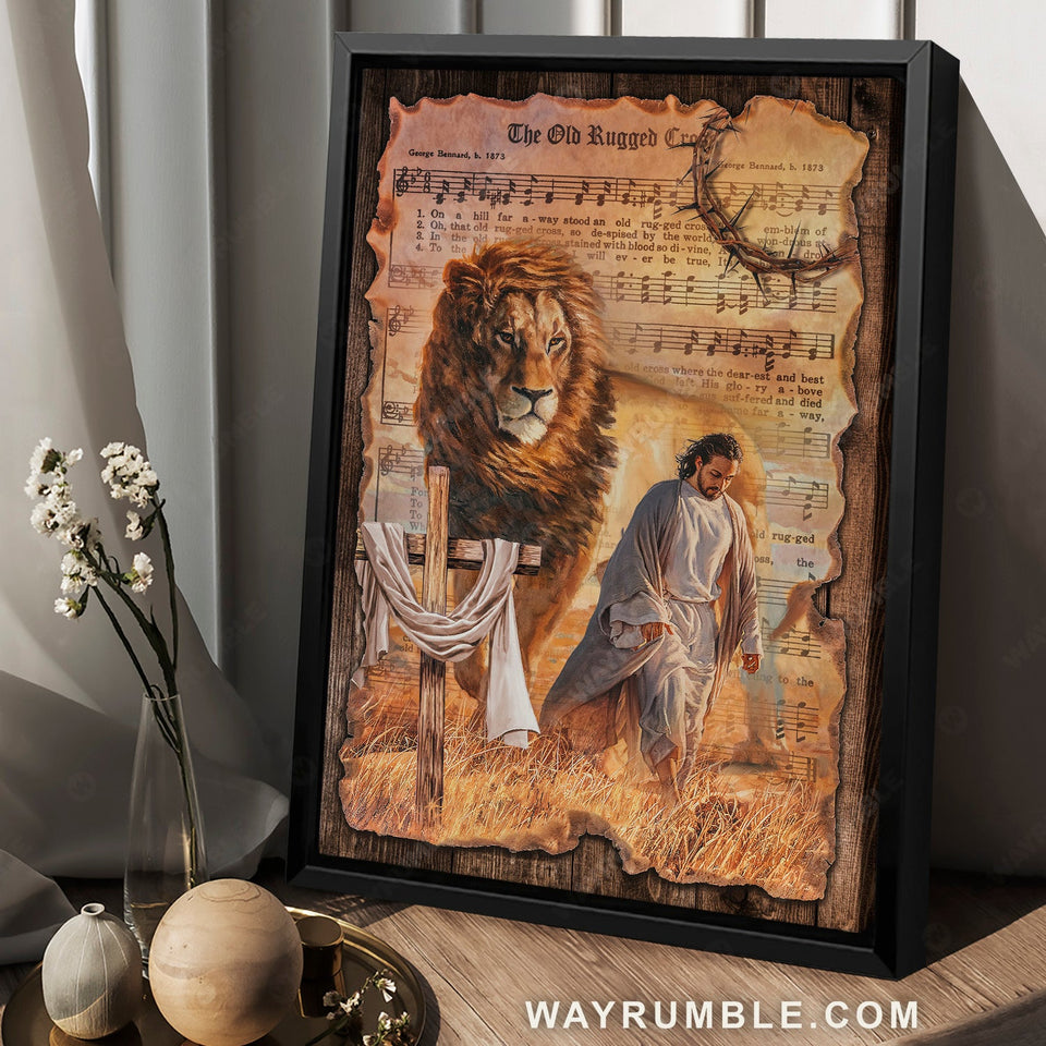 Music sheet, Lion of Judah, Walking with Jesus, The old rugged cross - Jesus Portrait Canvas Prints, Home Decor Wall Art