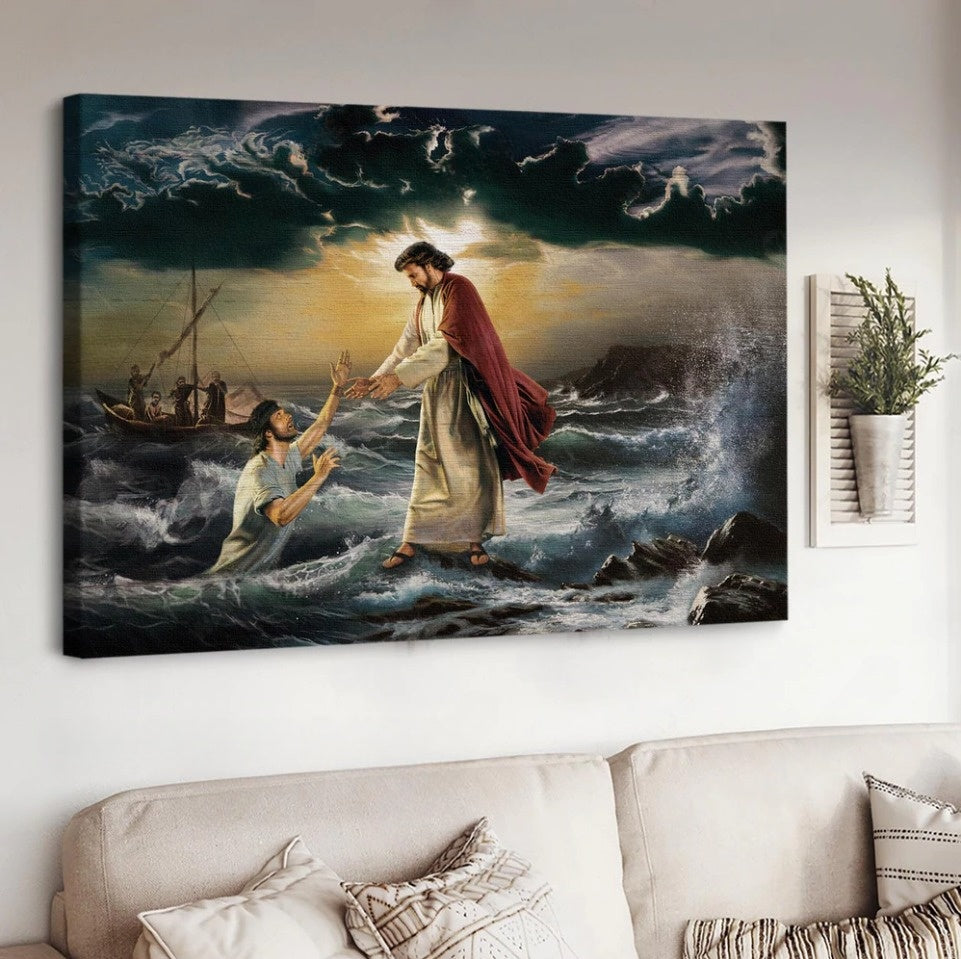 Strong storm ocean God holds your hand- Matte Canvas
