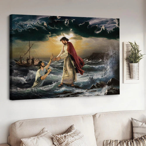 Strong storm ocean God holds your hand- Matte Canvas
