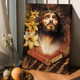 Jesus drawing, Yellow lily, Bible - Matte Canvas