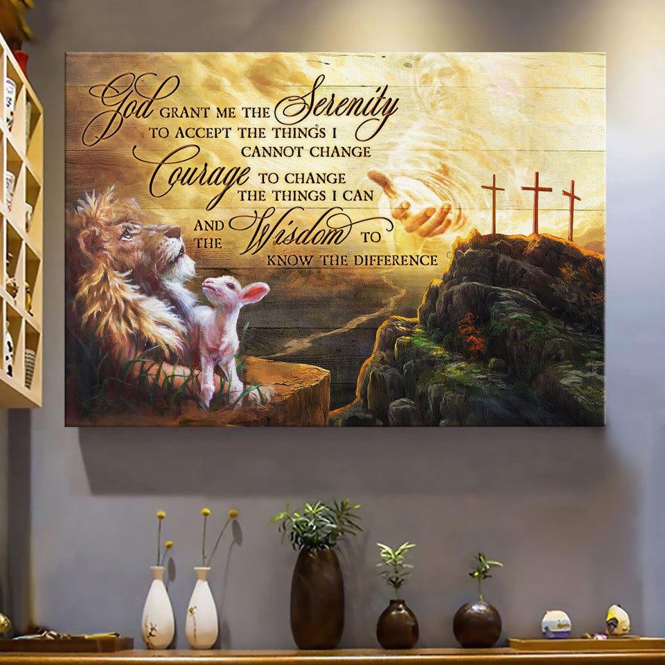 Jesus hand Lion painting God grant me the serenity - Matte Canvas