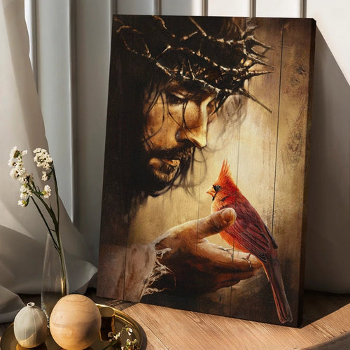 Jesus hand Red cardinals Thorn crown - Matte Canvas