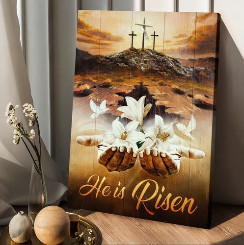 Jesus hands White lily Dove Cross He is risen - Matte Canvas