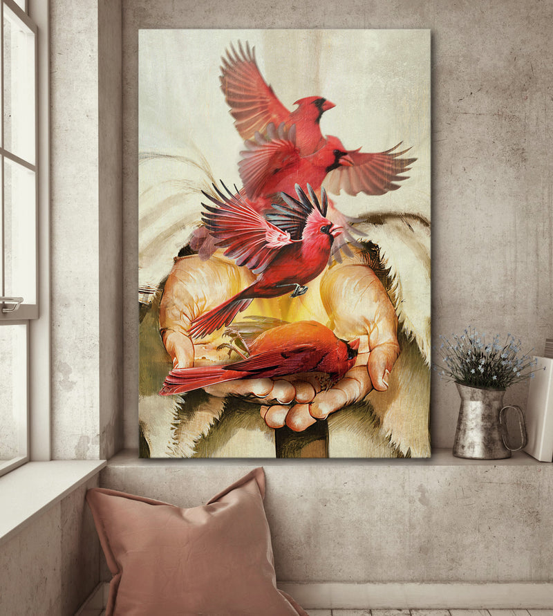 Jesus painting A cardinal on his hand - Matte Canvas