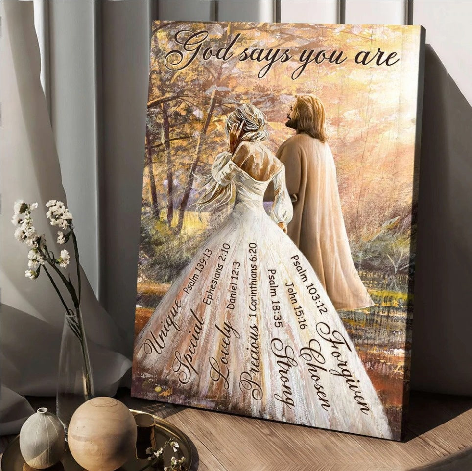 Jesus and Beautiful girl Walking with Jesus God says you are- Matte Canvas