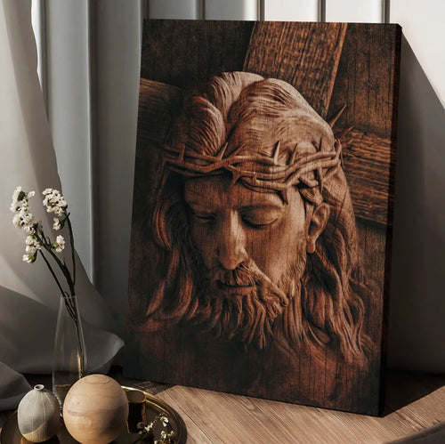 Jesus Crown of thorns wooden background - Matte Canvas