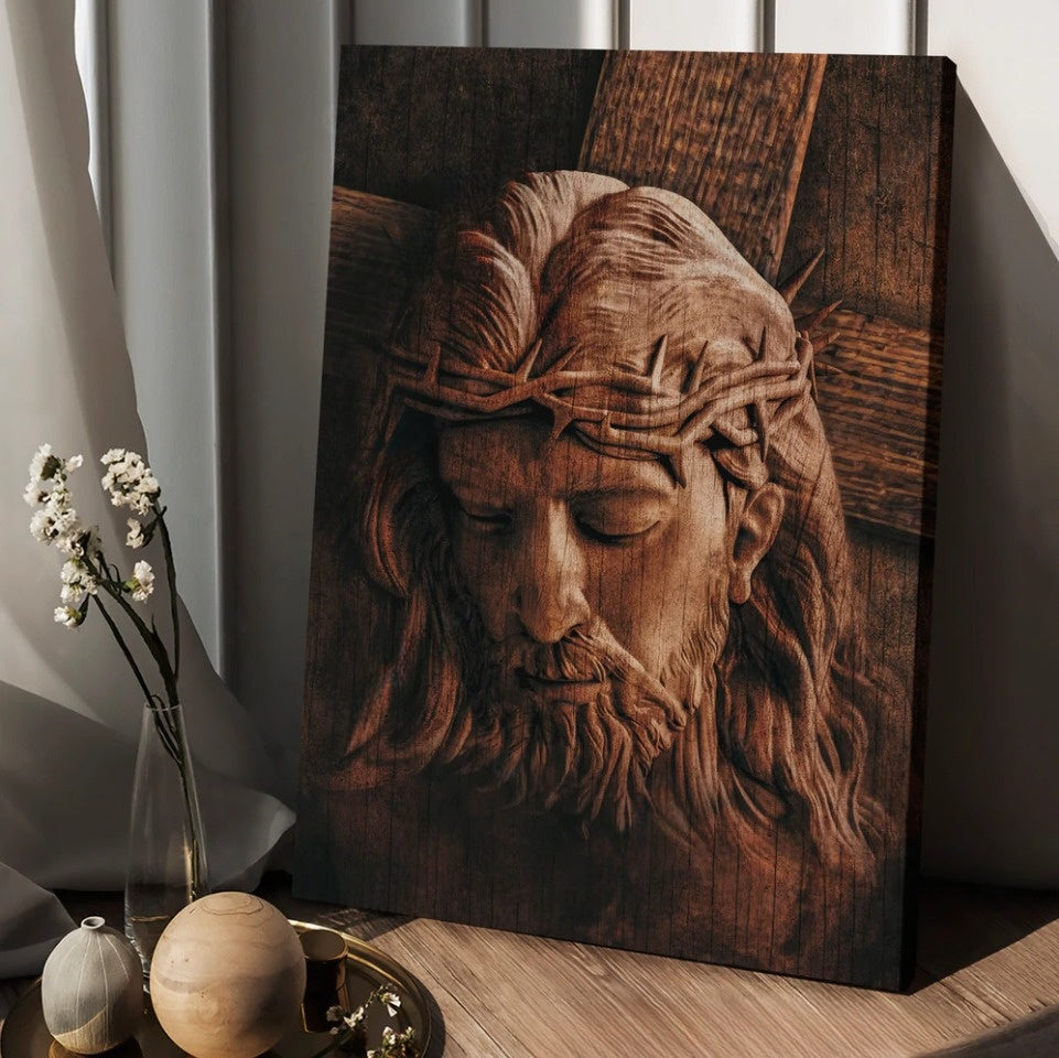Jesus Crown of thorns wooden background - Matte Canvas