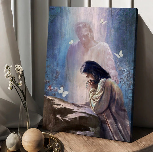 Jesus painting Forest butterfly Praying with God - Matte Canvas