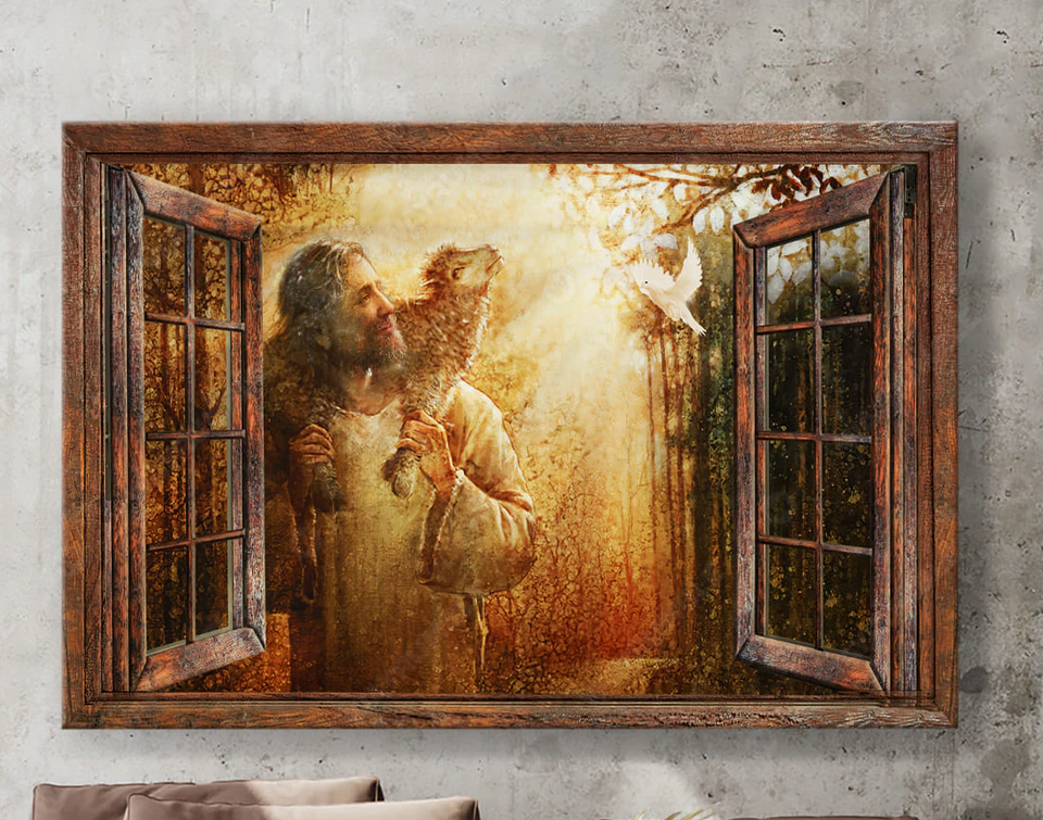 Jesus the lamb and the dove Window frame - Matte Canvas