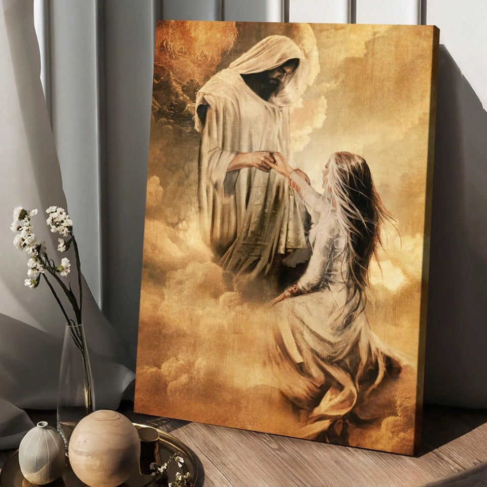 Jesus painting, Jesus and girl, Holding hand - Matte Canvas