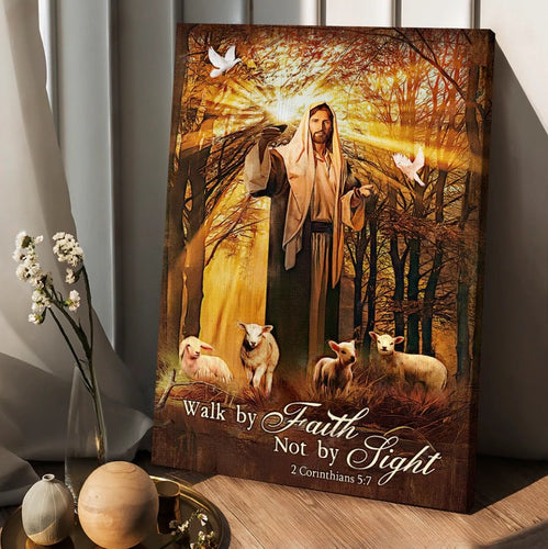 Jesus Lamb of God Autumn forest Walk by faith not by sight - Matte Canvas