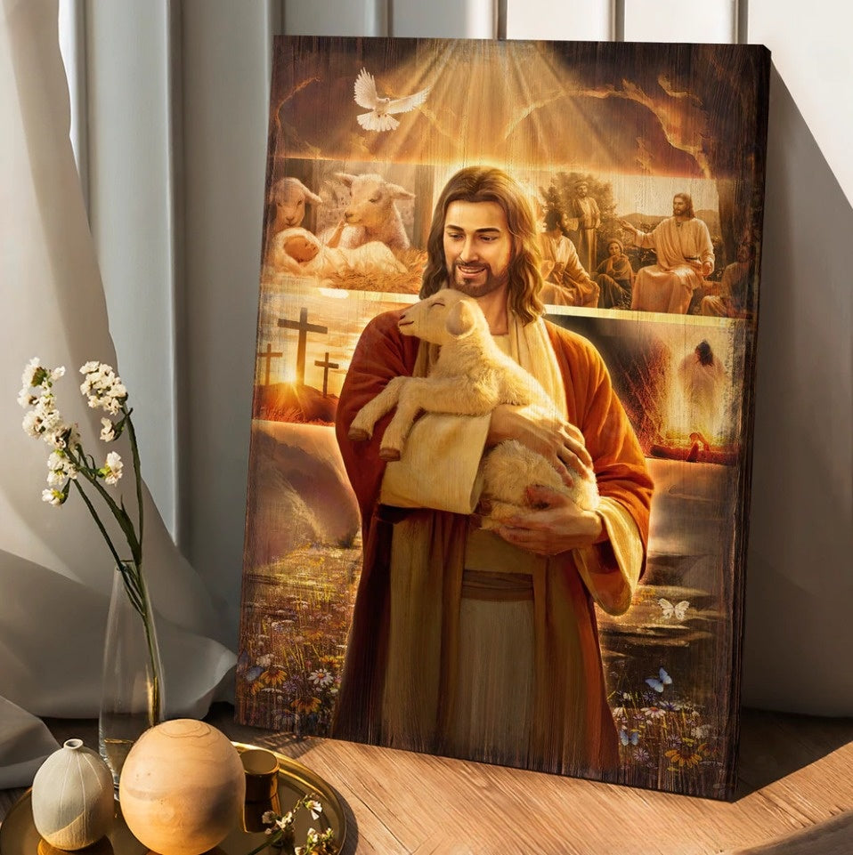 Jesus painting, Lamb of Jesus, Heaven light, Jesus life - Matte Canvas
