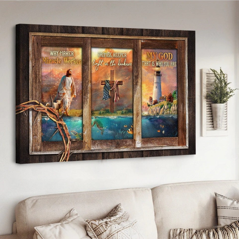 Jesus painting, Lighthouse drawing, Cross, Way maker - Matte Canvas