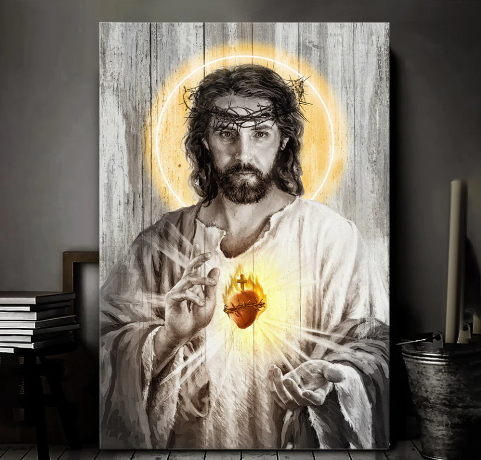 Sacred heart of Jesus Halo light - Matte Canvas