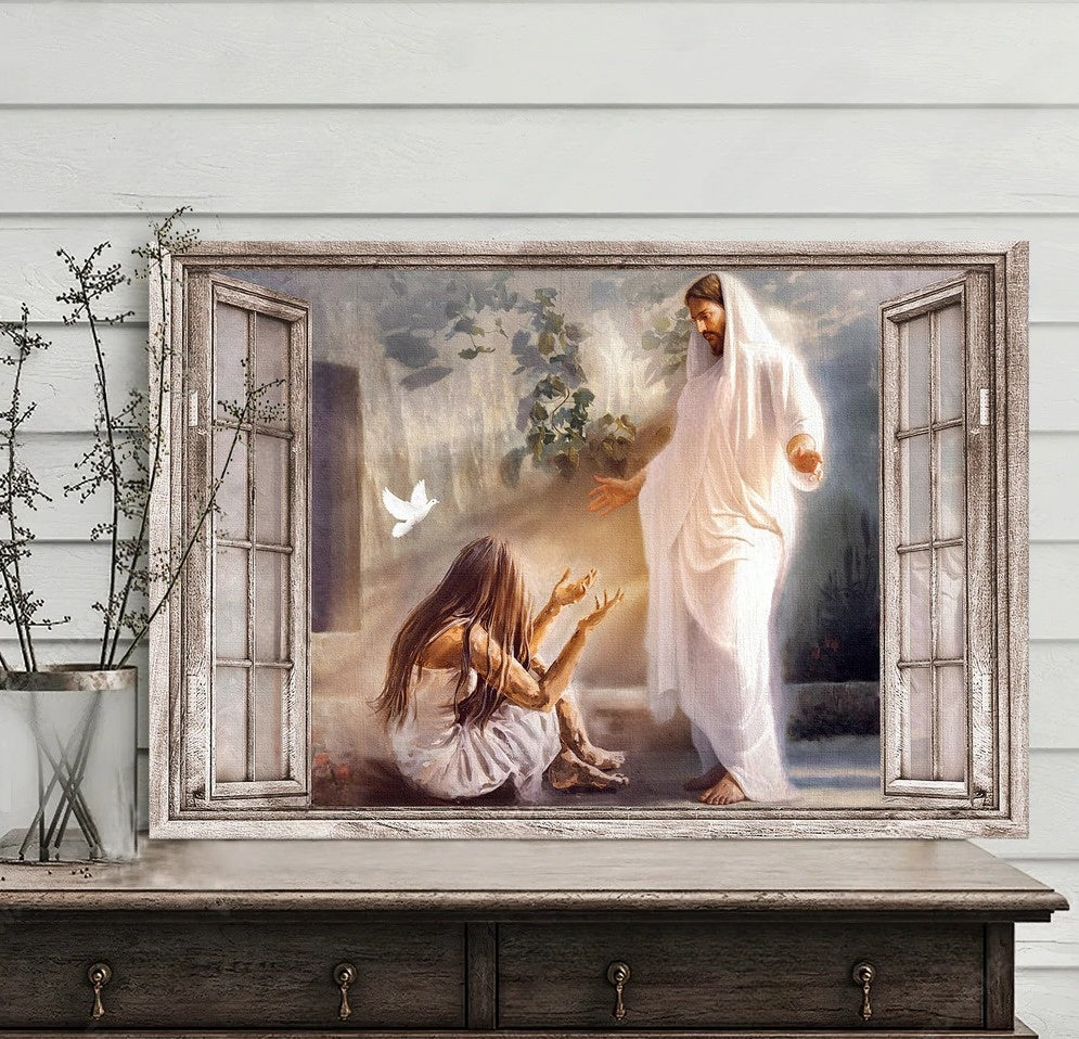 Jesus saves, Miserable girl, God light - Matte Canvas