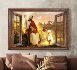 Jesus Lamb of God Cute kid Forest view Window frame - Matte Canvas
