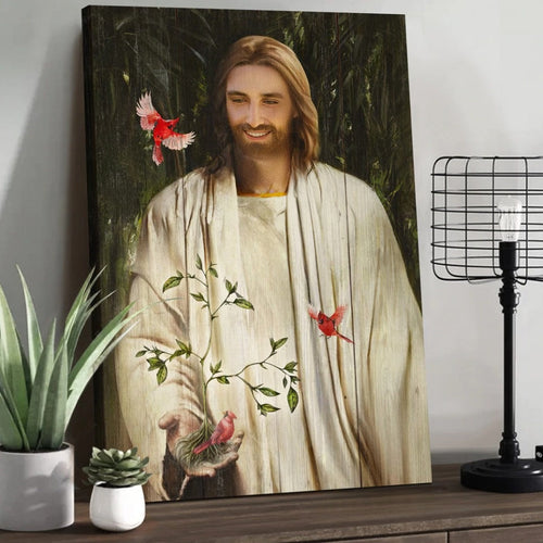 Jesus smile, Growing plant, Red cardinals - Matte Canvas