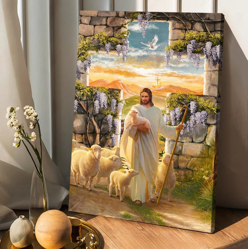 Jesus Lambs of God Purple wisteria Heaven sky - Matte Canvas