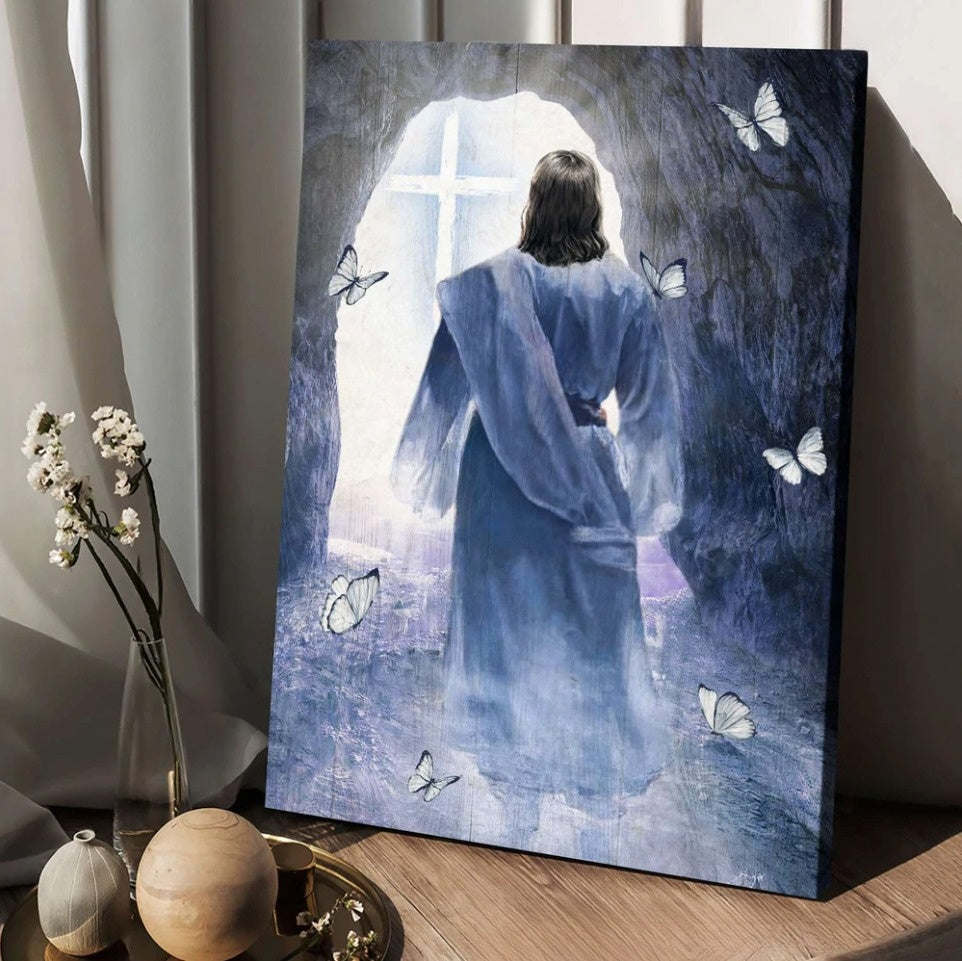 Jesus walking, Butterfly, Path to heaven, Cave painting - Matte Canvas