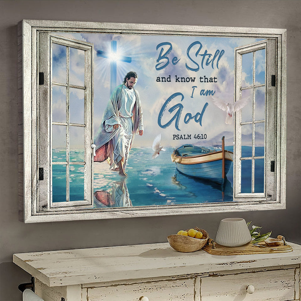 Jesus walking on the water light cross Be still and know that I am God - Matte Canvas