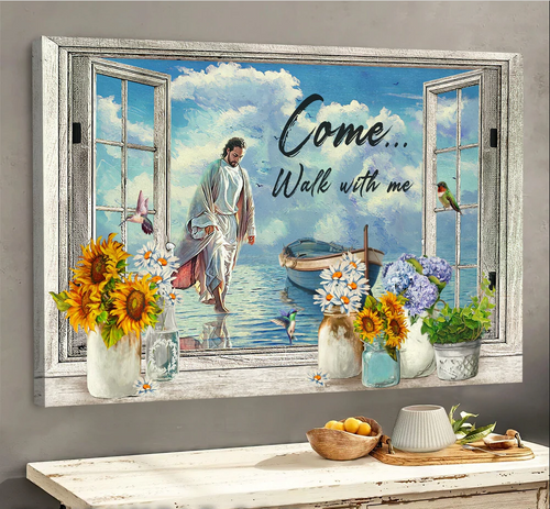 Jesus walking on water come walk with me - Matte Canvas