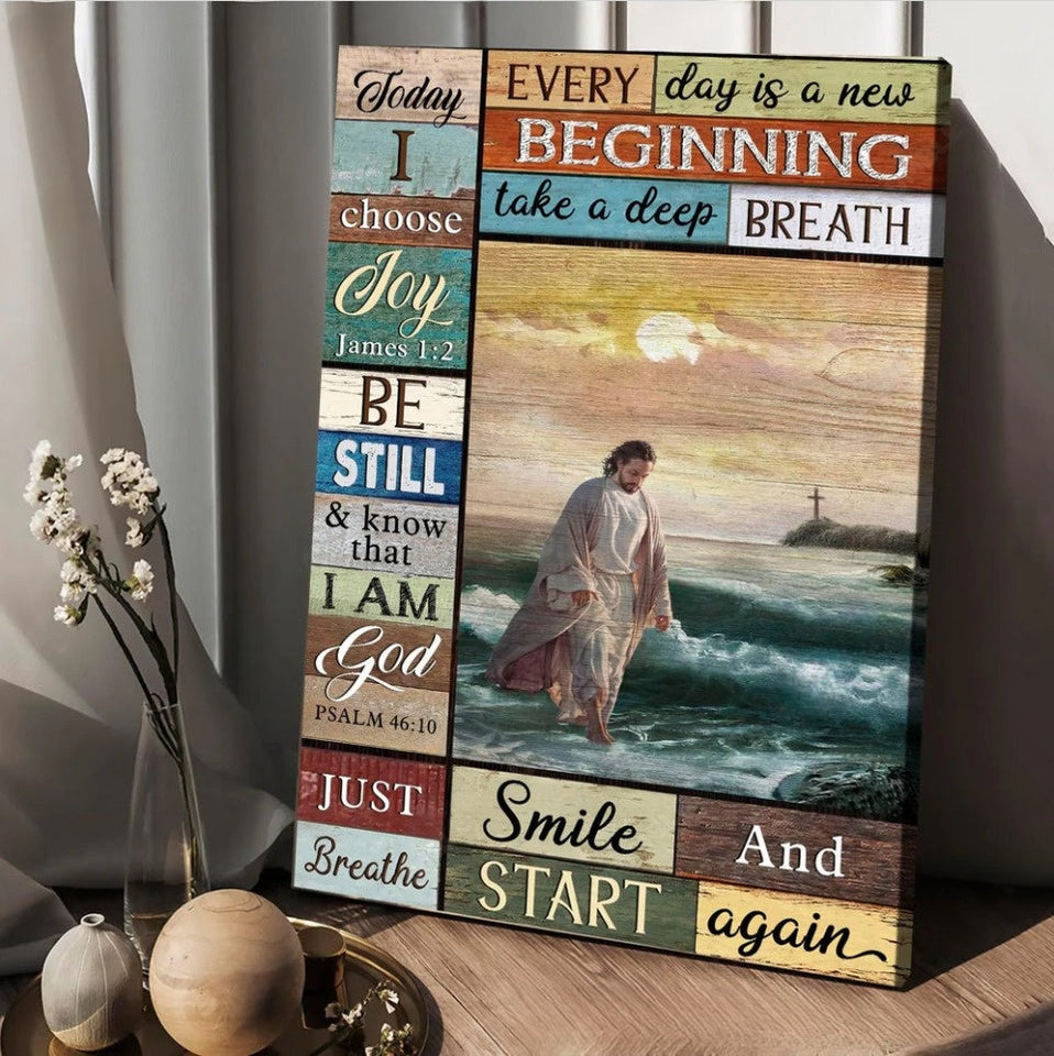 Jesus walking on water Jesus quotes Today i choose joy - Matte Canvas