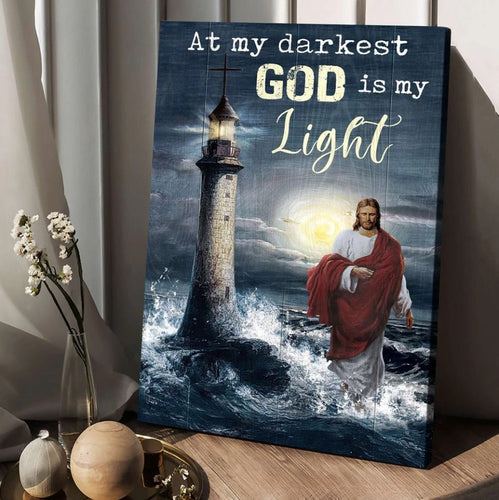 Jesus walking on water Lighthouse At my darkest God is my light - Matte Canvas