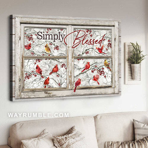 Winter forest, Watercolor cardinal, White window, Simply blessed - Jesus Landscape Canvas Prints, Home Decor Wall Art