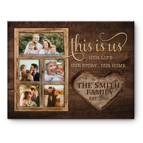 Family Collage Canvas Print, This Is Us Wall Decor, Custom Family Name Sign