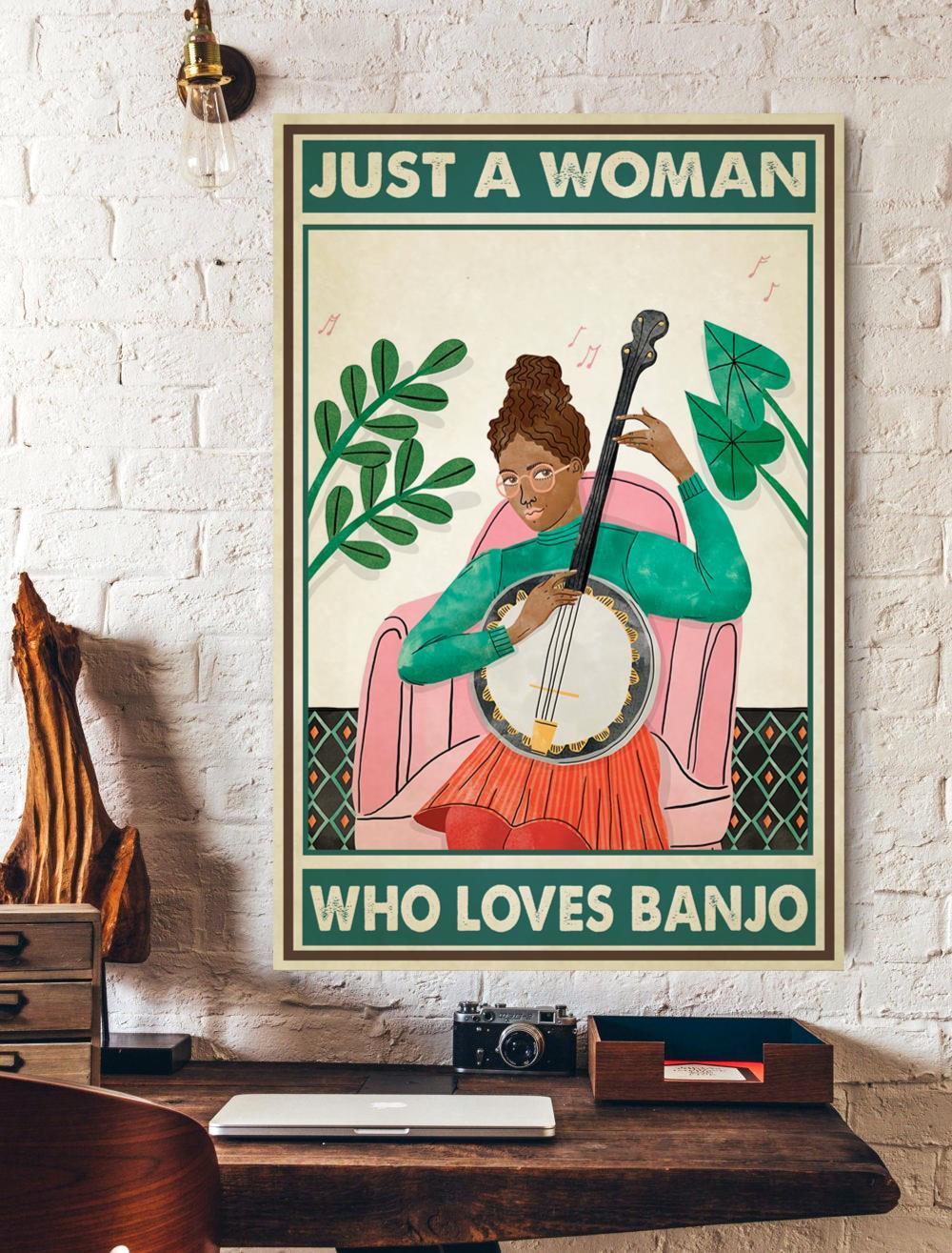 Just A Woman Who Loves Banjo Canvas And Poster, Wall Decor Visual Art