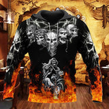 Skull Gifts Skull Biker Fire US Unisex Size Hoodie