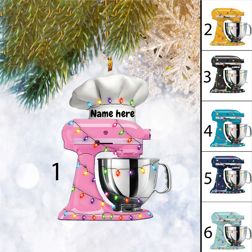 Custom Stand Baking Mixer Lights FLAT 2D Ornament, Baker Gifts, Christmas Tree Ornament, Home Decor Plastic Ornament