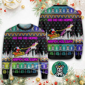 LGBT Santa Claus Rides A Horse Drawn Sleigh Ugly Christmas Sweater 