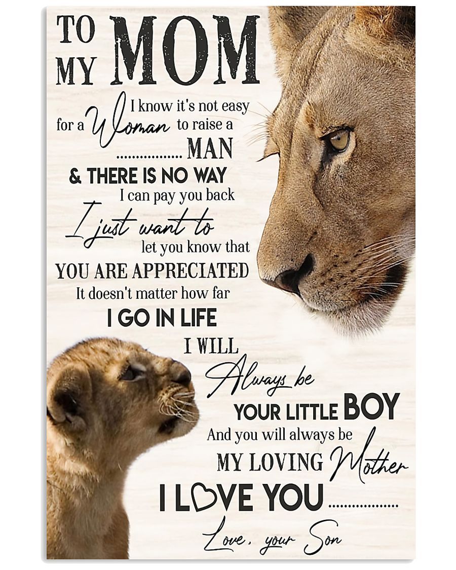 To My Mom Canvas, I Know It's Not Easy For A Woman Lion Canvas Wall Art Mothers Day Gifts