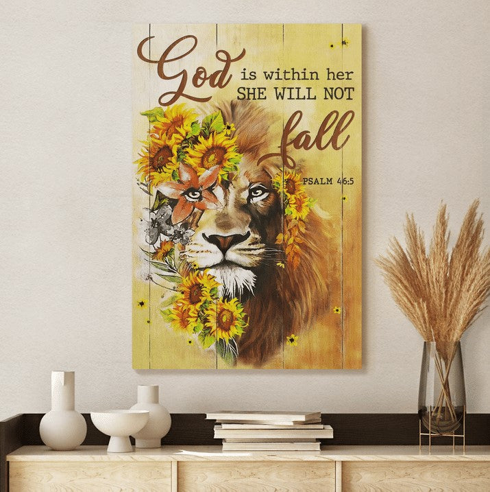Lion with sunflower God is within her she will not fall - Matte Canvas