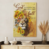 Lion with sunflower God is within her she will not fall - Matte Canvas