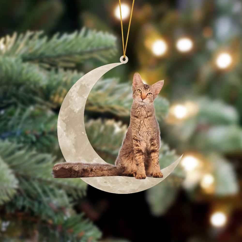 Laperm Cat Sits On The Moon Hanging Ornament Cat Christmas Acrylic Ornament