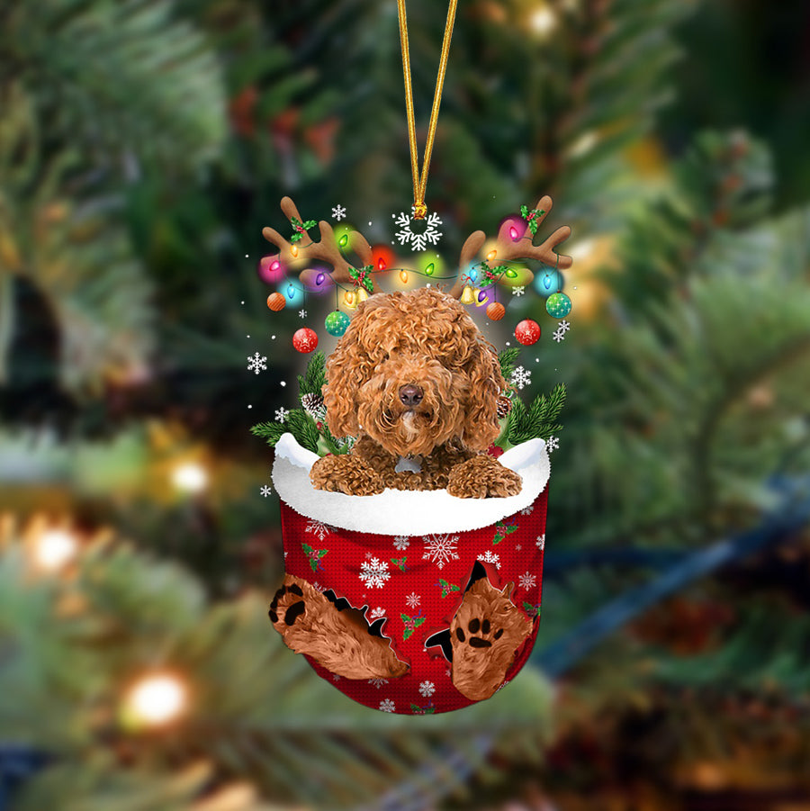 Ornament- Labradoodle-In Christmas Pocket Two Sides Ornament, Happy Christmas Ornament, Car Ornament