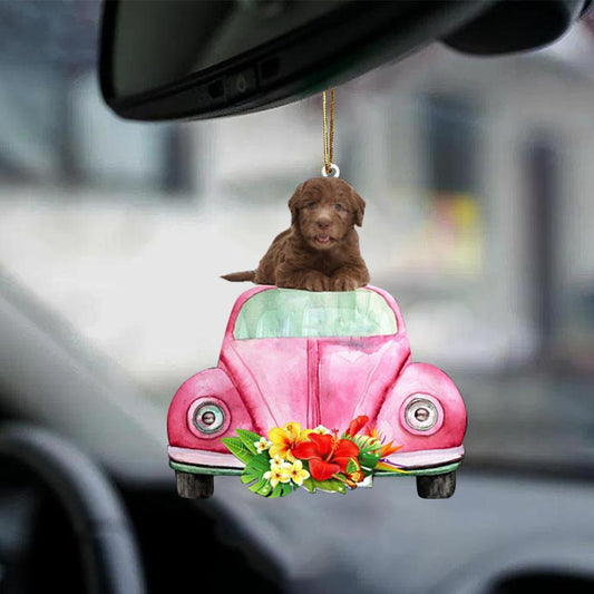 Labradoodle 2-Pink Hippie Car-Two Sided Ornament