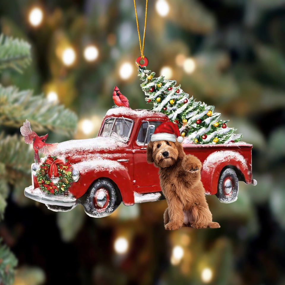 Godmerch- Ornament- Labradoodle 3-Cardinal & Truck Two Sided Ornament, Happy Christmas Ornament, Car Ornament