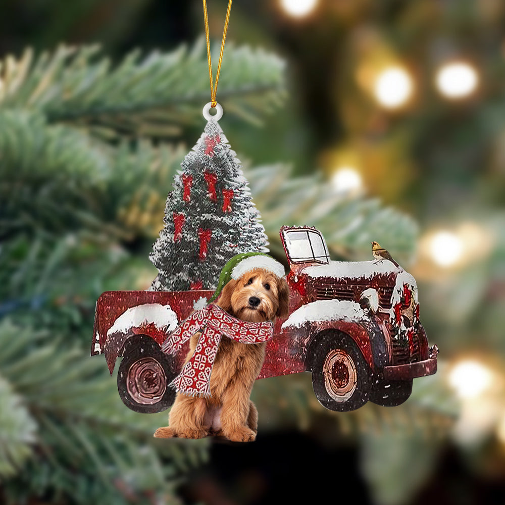Godmerch- Ornament- Labradoodle 3-Christmas Truck Two Sided Ornament, Happy Christmas Ornament, Car Ornament