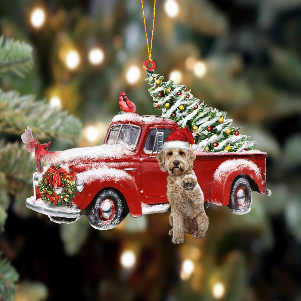 Godmerch- Ornament- Labradoodle 4-Cardinal & Truck Two Sided Ornament, Happy Christmas Ornament, Car Ornament